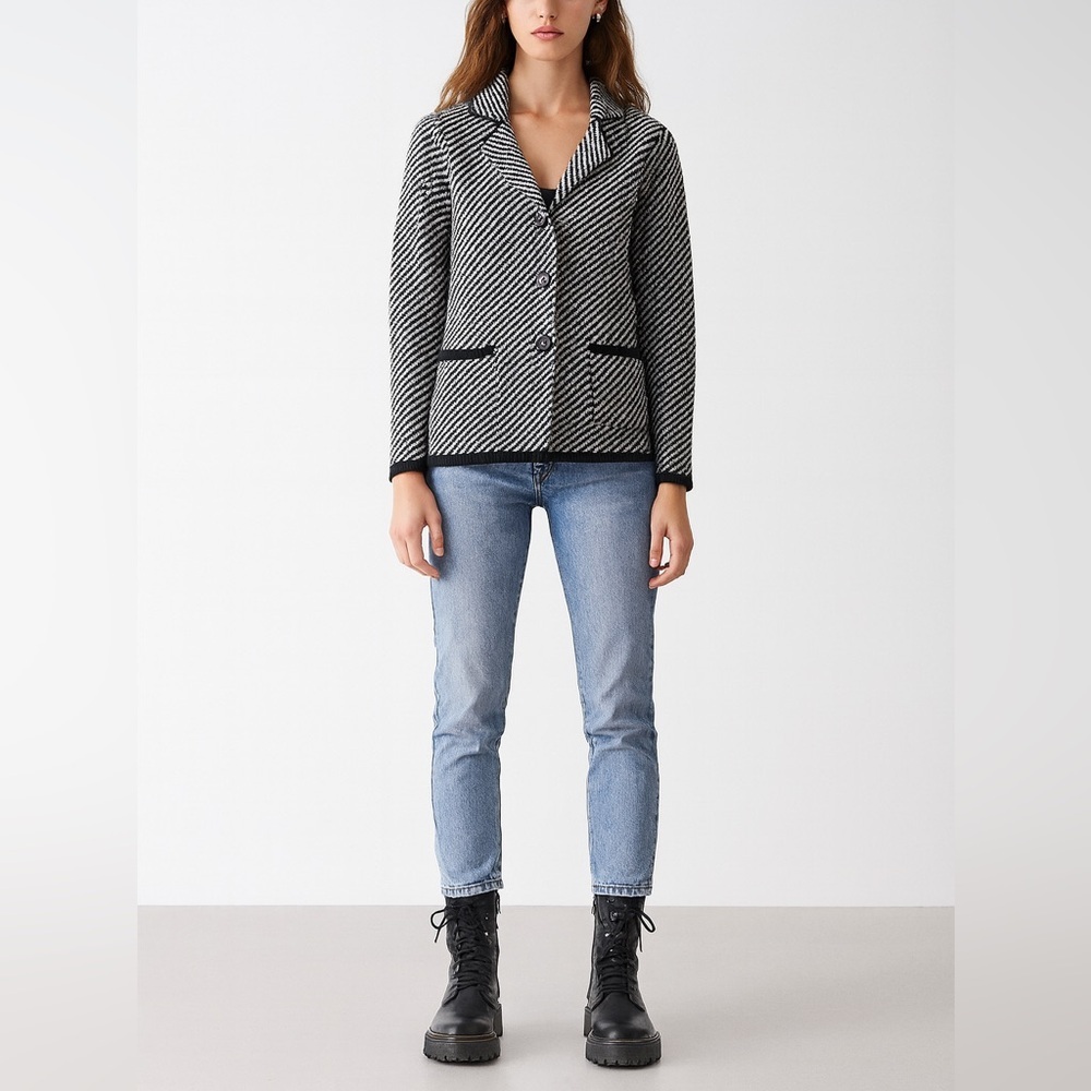 Maryline Italy tweed wool blend, Chic Black and White Women's Blazer